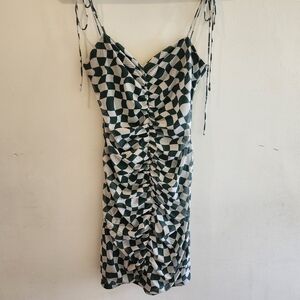 Bailey Rose Retro Checkered Ruched Mini Dress Size Medium